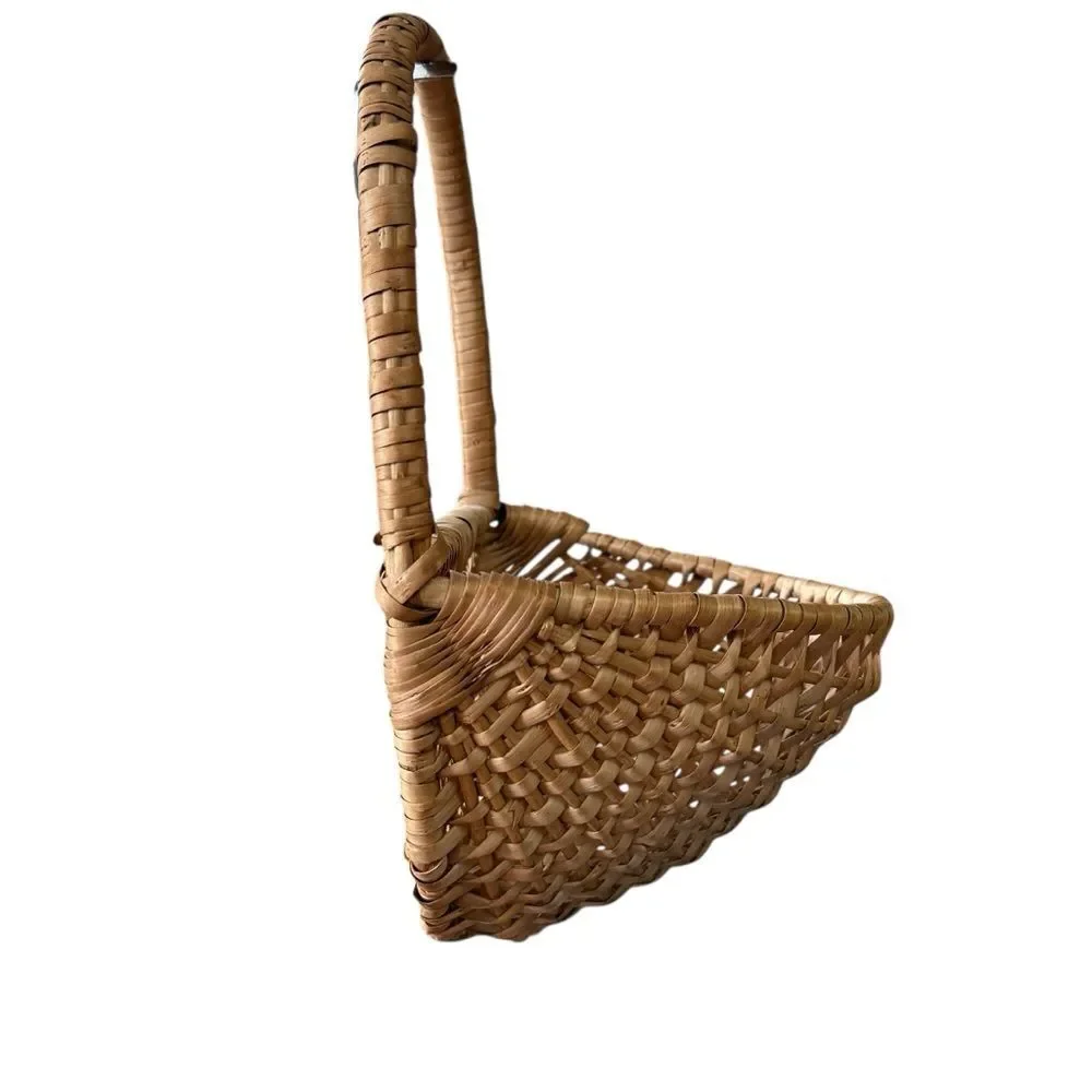 Vintage Woven Wall Basket with Handle Tan Colored